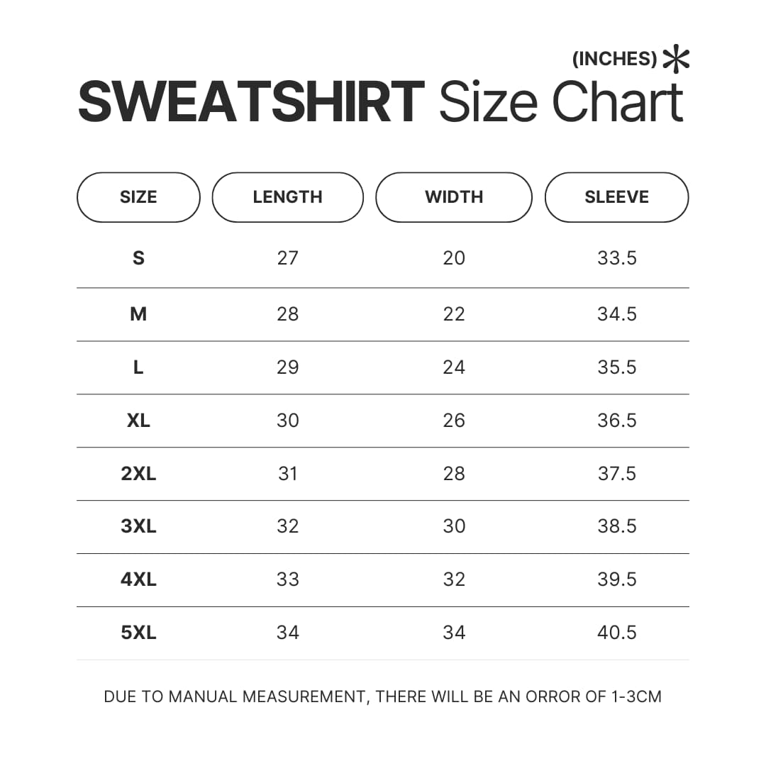 Sweatshirt Size Chart - Sailor Moon Shop