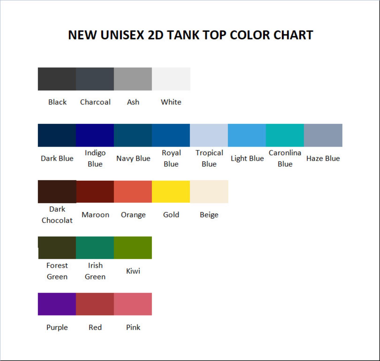 tank top color chart - Sailor Moon Shop