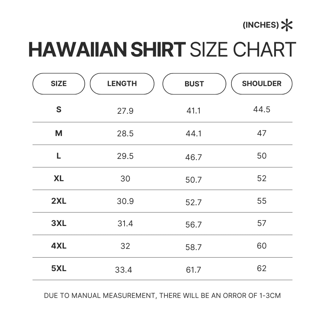 Hawaiian Shirt Size Chart - Sailor Moon Shop