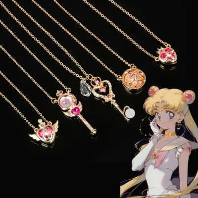 Cute SAILOR MOON Necklace Tsukino Wings Magic Stick Choker Cosplay Jewelry