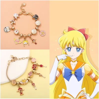 Sailor Moon Bracelets Tsukino Usagi Pendant Nymph Moon Luna Cat Beads Bangles Cosplay